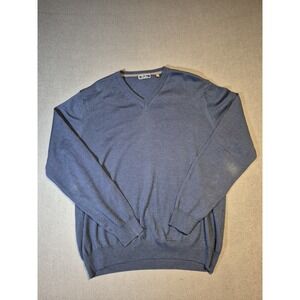 Tom James Sweater‎ Mens Large V-Neck 100% Merino Wool Traveler Soft Blue